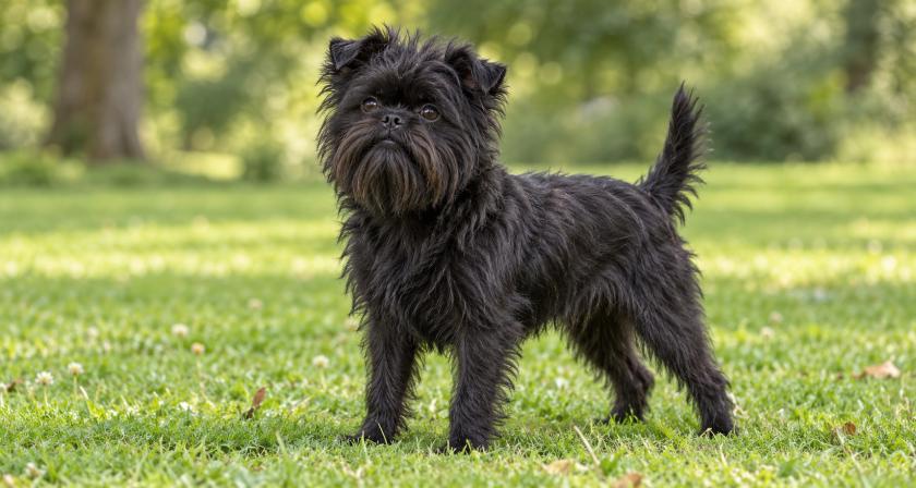 Der Affenpinscher ist ein kleiner, kompakter deutscher Pinscher mit rauem Fell und markantem Bart. Er ist wachsam, selbstbewusst und braucht klare Regeln.